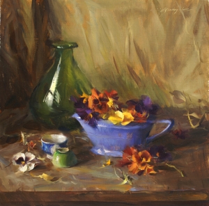 Pansies with Blue Porcelain